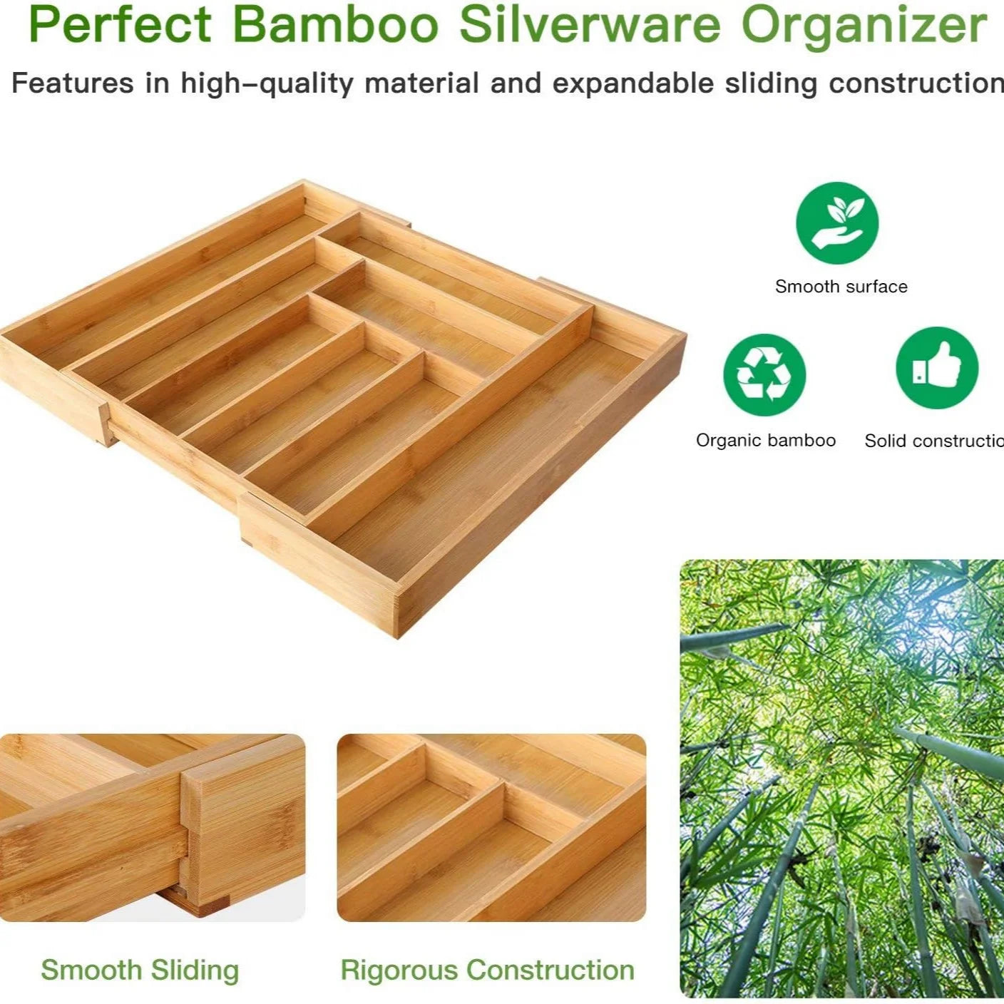 Premium Bamboo Drawer Organizer Set 5-Piece Organizer - VOYAGR